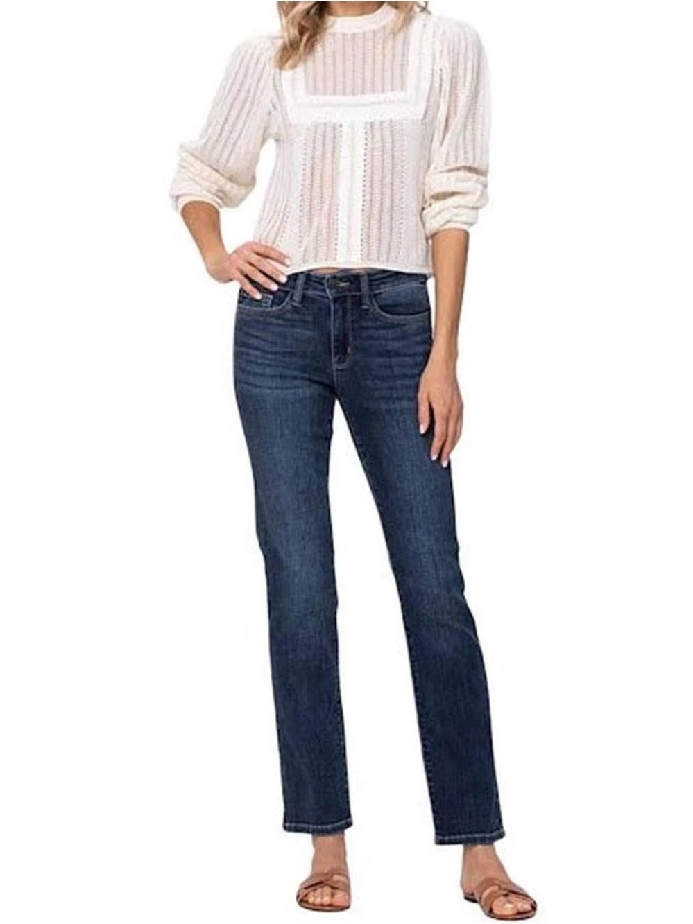 Judy Blue Mid Rise Straight Leg Denim Jeans size 13/31 in Dark Wash